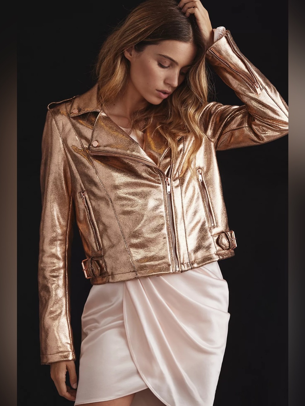 Anthropologie The Saige Metallic Faux-Leather Moto Jacket